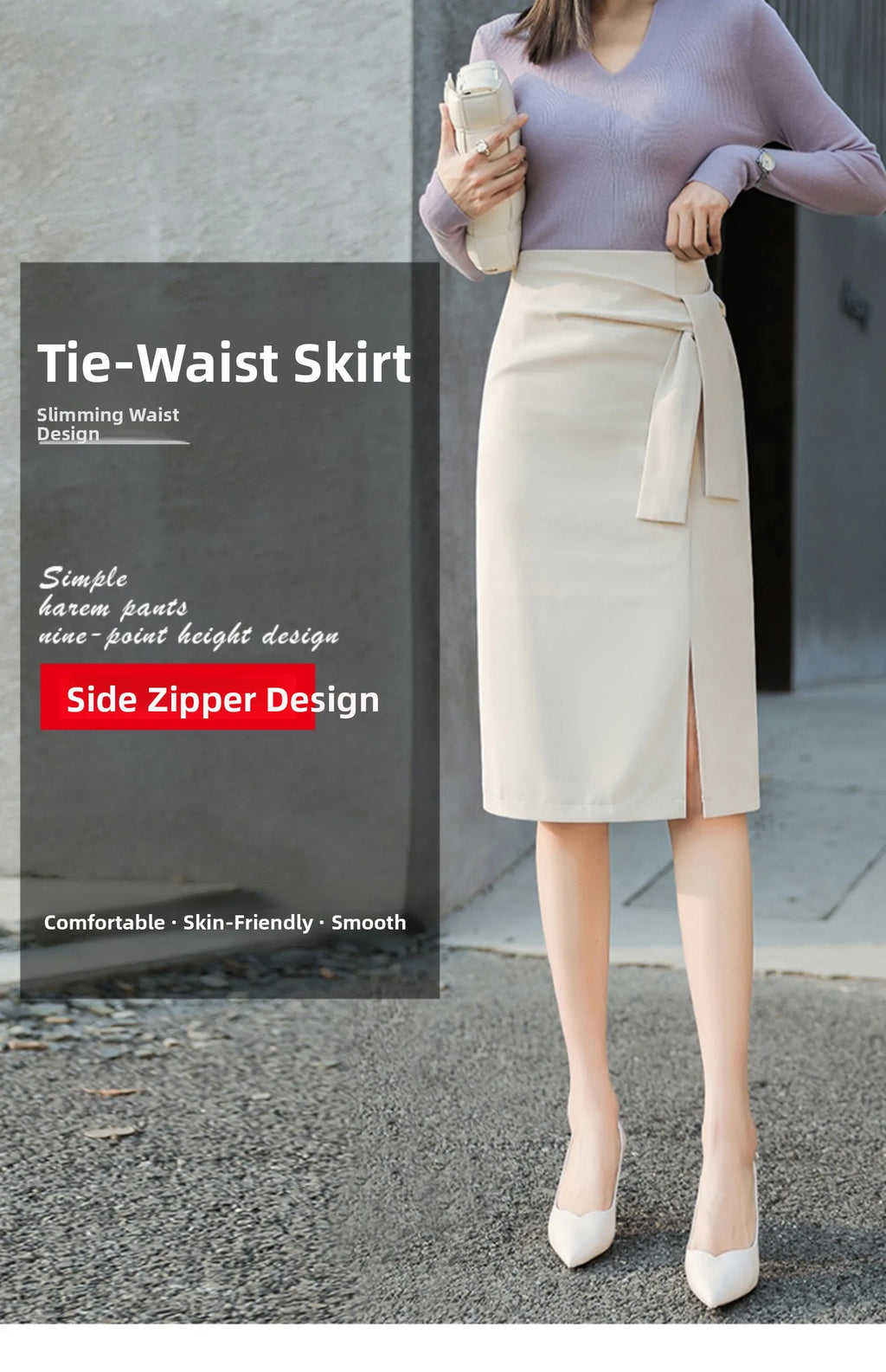 Design Sensation  Maturity Slimming Midi Skirt Women's Spring 2026 New Style High Waist Zipper Side Slit H-Shape Skirt
