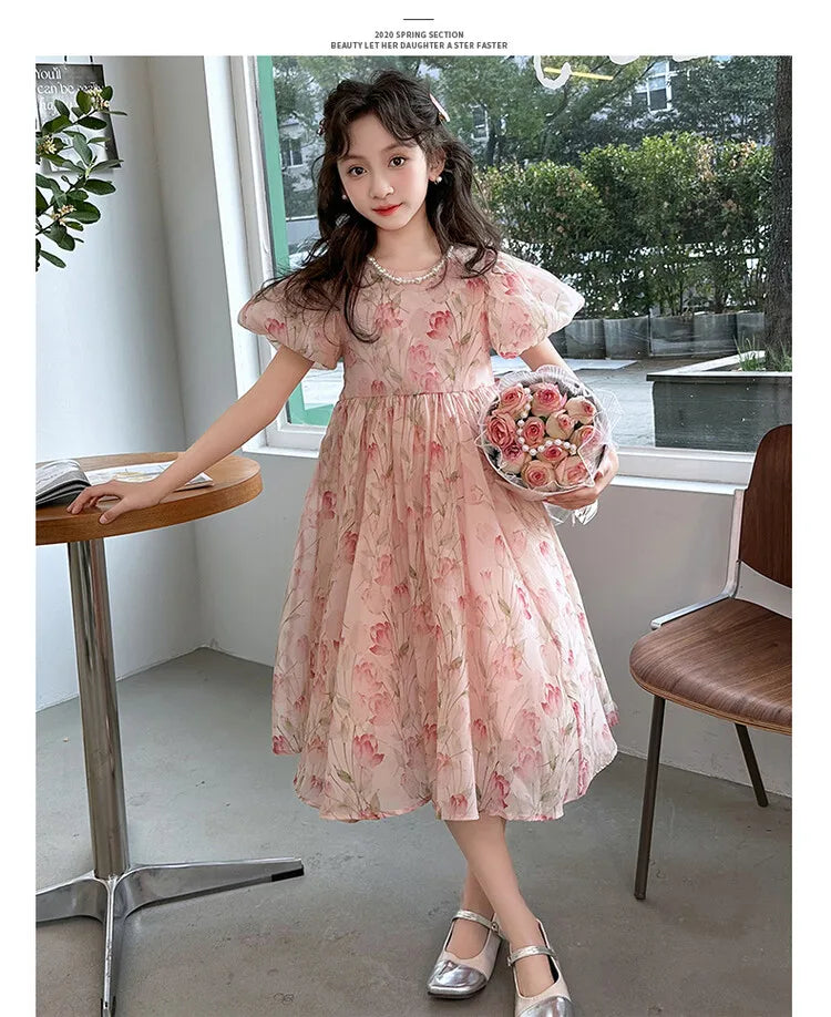 summer Elegant Flower Princess Dresses vestidos elegantes para mujer kids girls dress clothes vestido verano 12 14 enfant fille