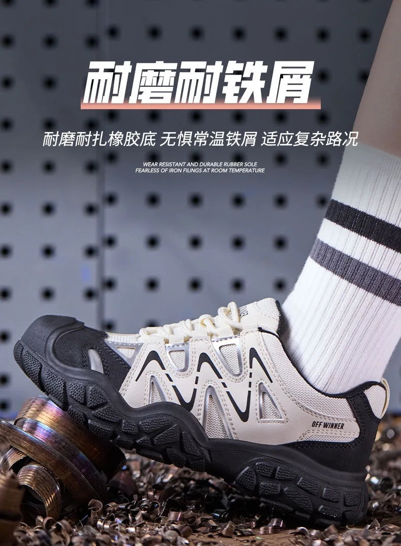 Women's safety shoes with steel toe caps, anti smashing and anti puncture rotating buttons, no tie up, hot selling shoes