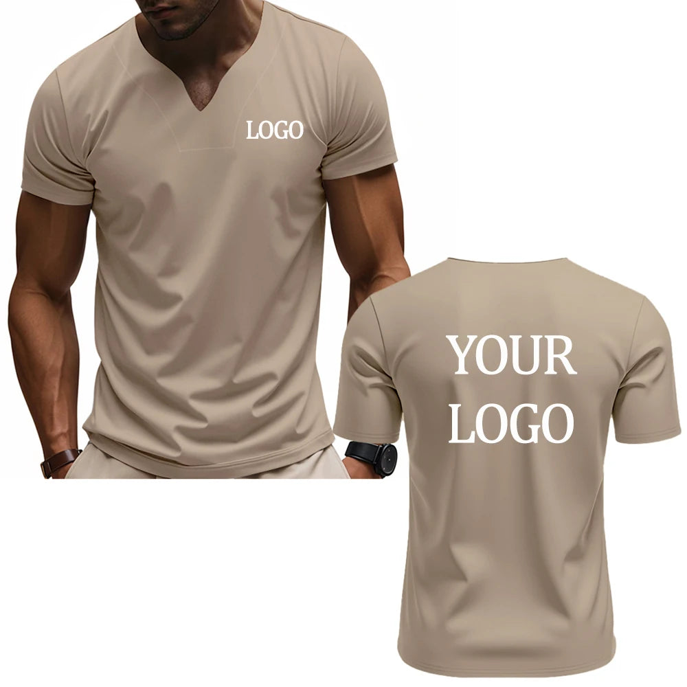 DIY custom printed V-neck T-shirt, fashionable men's short-sleeve T-shirt, stylish elegant casual streetwear top，everyday wear.