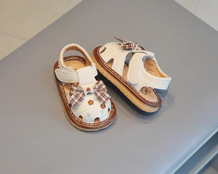 2025 Newborn Baby Girl Sandals Summer Embroidered Leisure Comfortable Lightweight Floral Soft Sole Wrap Toe Sandals For 18M-24M