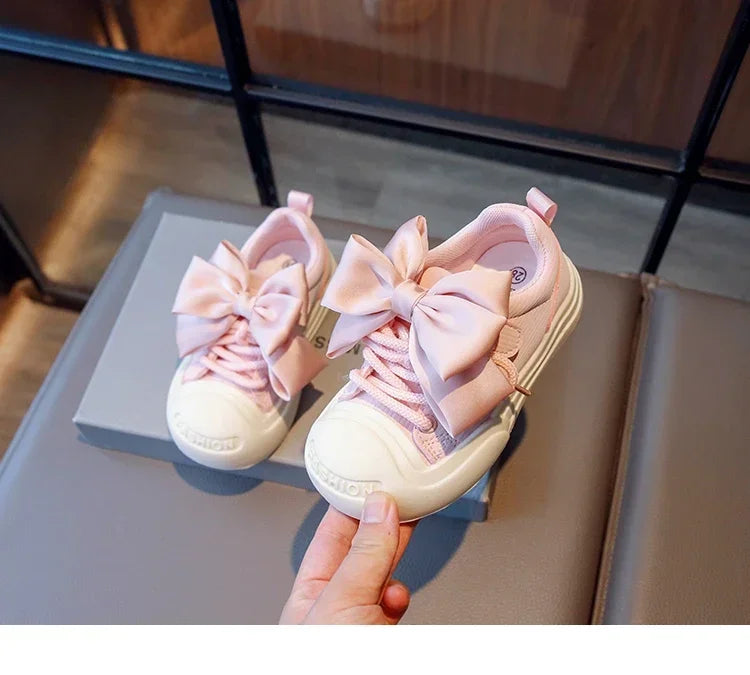 2024 Kids Sneakers for Girls School Casual Sports Shoes for Toddlers Fashion Children Tennis Shoes Thick Bottom Bowknot Non-slip