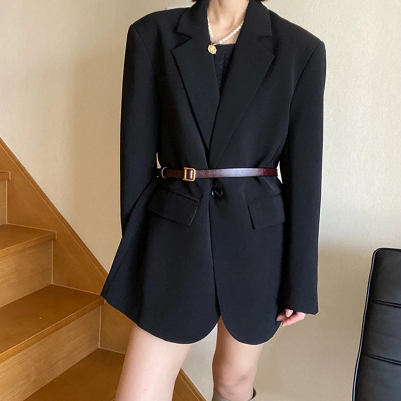 High-End Black Blazers for Women Spring Autumn Korean Chic Single Button Suit Jackets Woman Temperament Office Lady Blazer Coat
