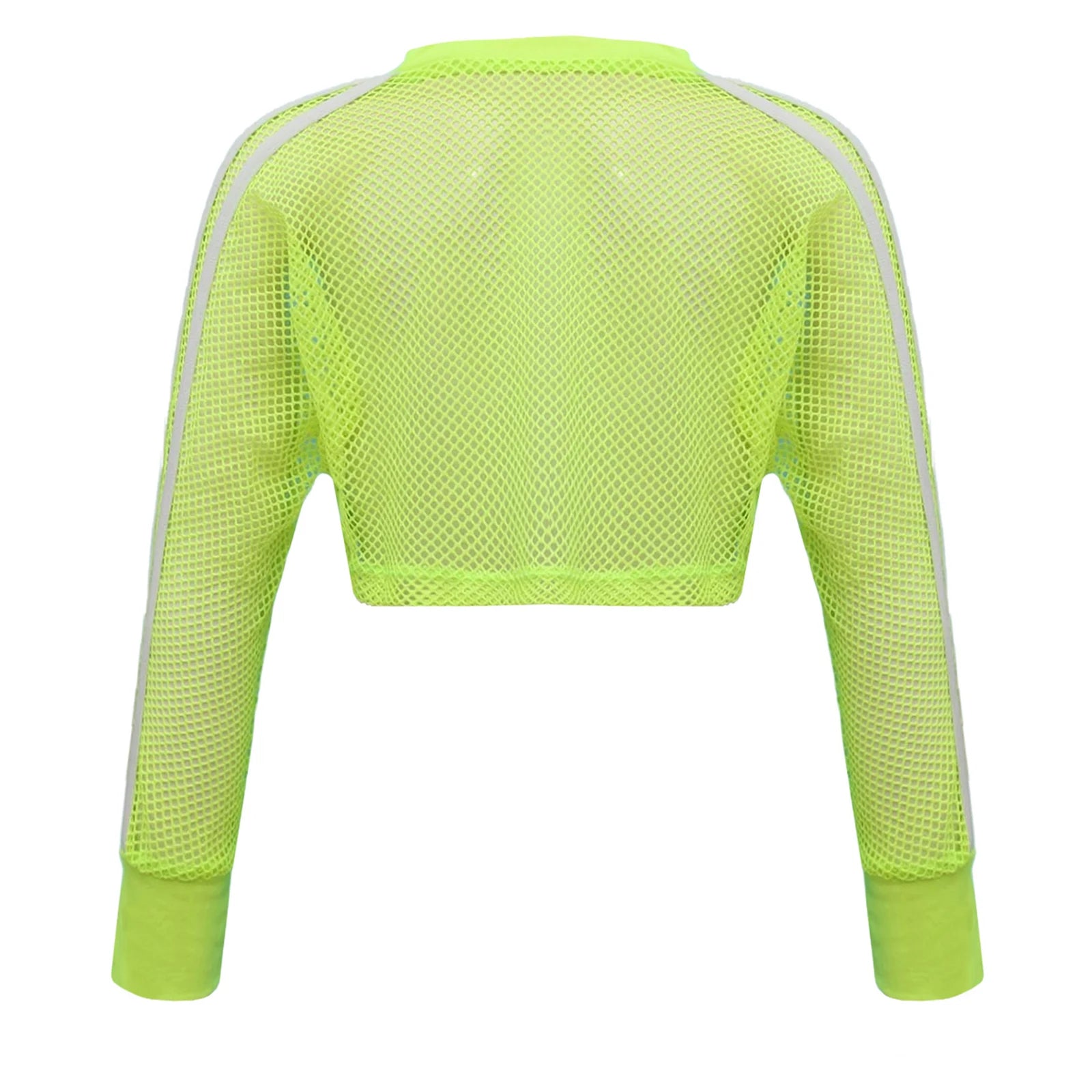 Kids Girls Fishnet T-shirt Hip Hop Street Dance Tops Long Sleeve Round Neck Hollow Out Mesh Crop Top for Workout Gym Sportswear