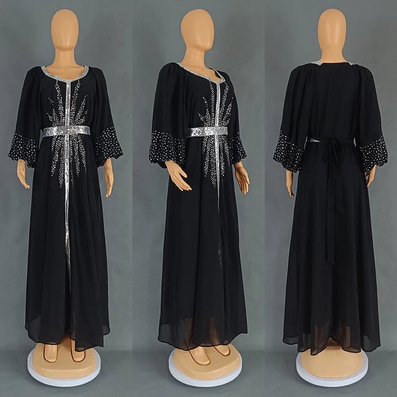 Summer African Dresses for Women Elegant African Half Sleeve O-neck Polyester Long Maxi Dress Gowns Kaftan Muslim Abaya Outfits