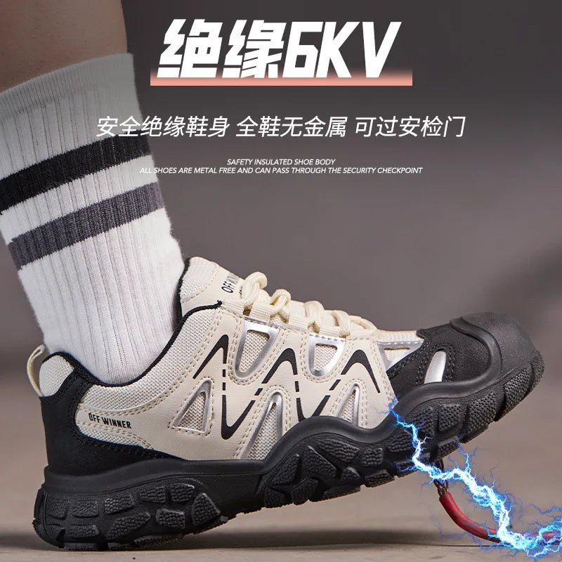 Women's safety shoes with steel toe caps, anti smashing and anti puncture rotating buttons, no tie up, hot selling shoes