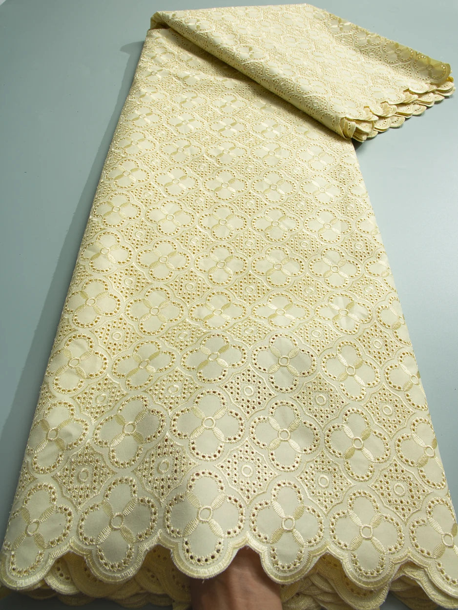 Smooth African Cotton Lace Fabric 5 Yards 2025 Swiss Voile High Quality Nigerian Cotton Lace Fabric For Sew Diy Men Cloth F3808