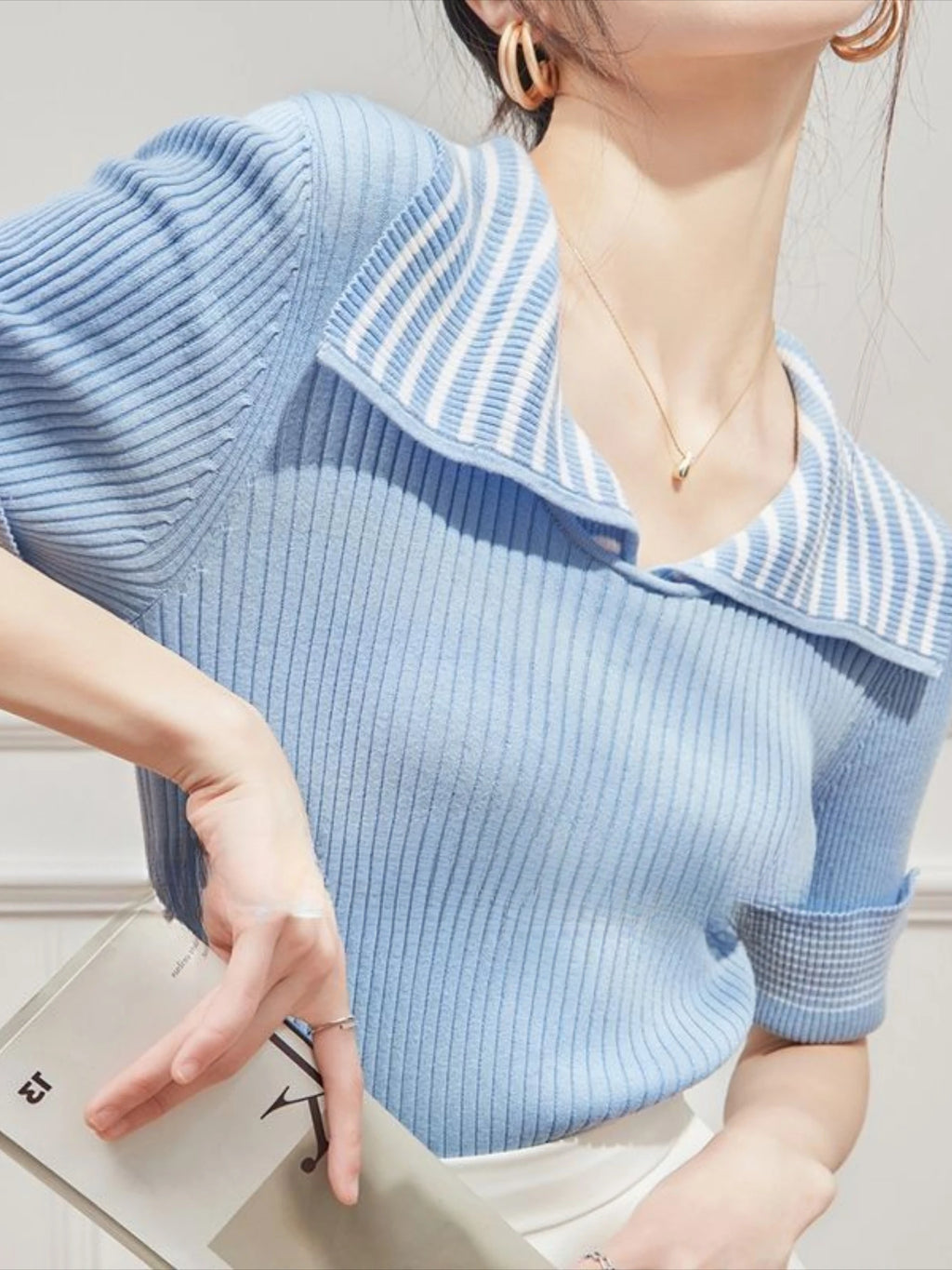 Women's T Shirts Polo Neck Shirt Top Short Sleeve Tee Clothes White Striped Cute Offer Premium With Collar Polyester Sale