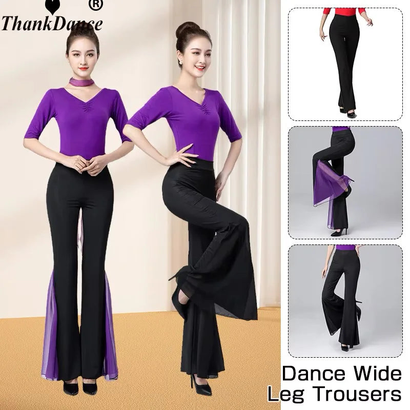 Women Dance Trousers Elegant Flared Pants Latin Ballroom Belly Dance Pants Practice Dance pant Performance Costume
