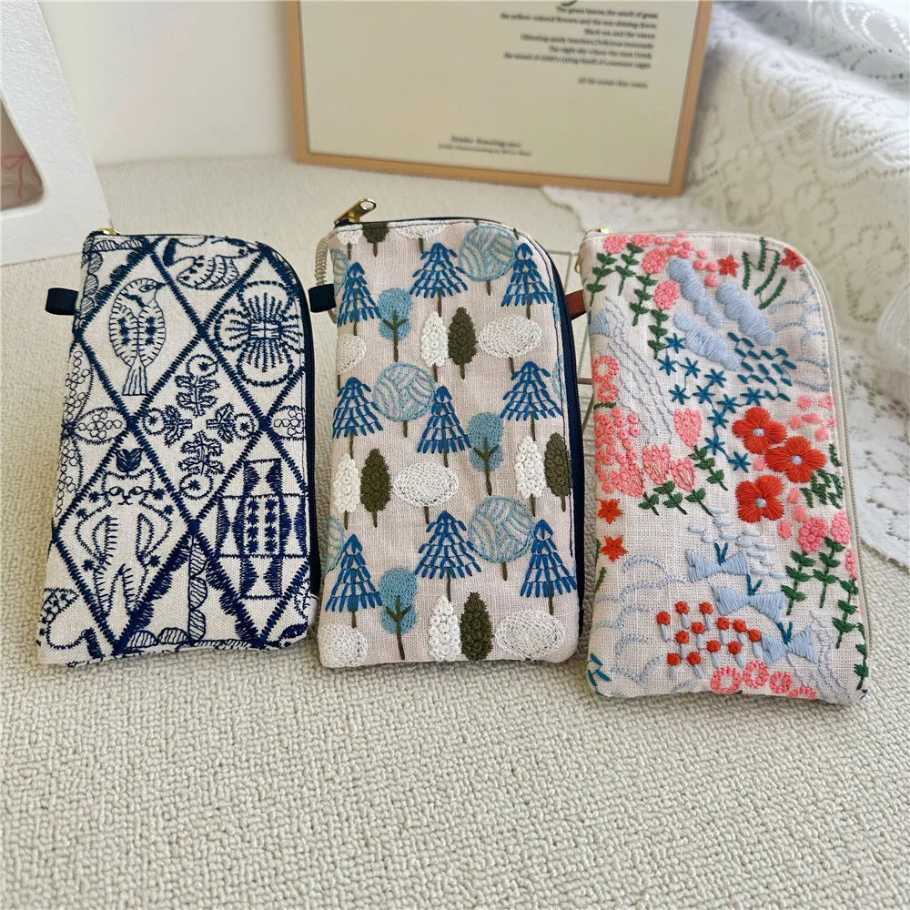 Ladies' Coin Purses Handmade Cotton Linen Embroidery National Personalized Canvas Lipstick Mobile Phone Glasses Storage Bags