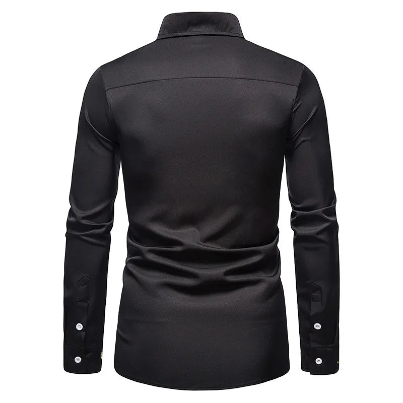 Men's Irregular Oblique Button Up Dress Shirts Streetwear Luxury Elegant Embroidery Business Shirt Chemise Homme Mens Blouses