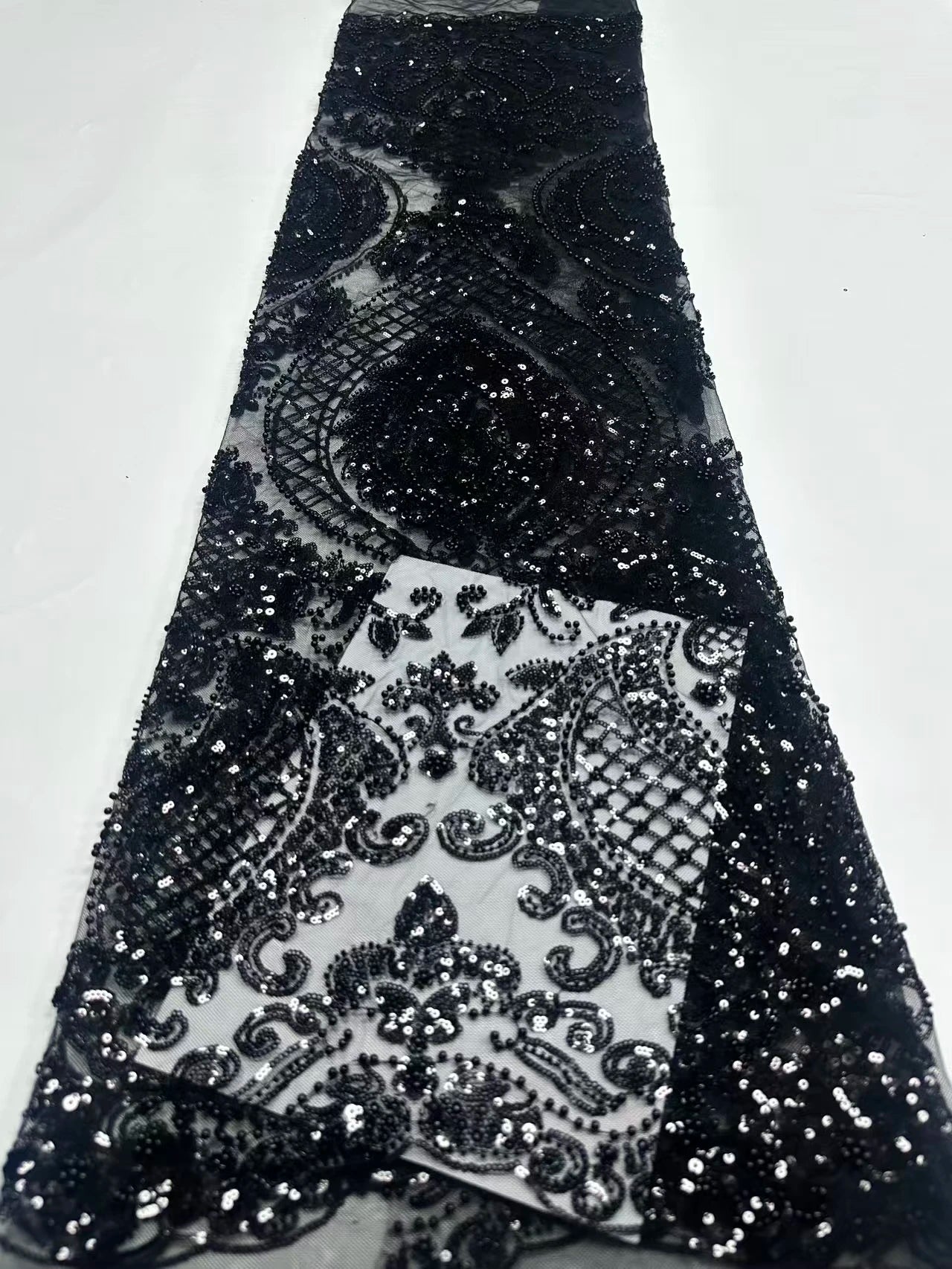 African Tulle Lace Fabric French Sequins Fabric Sewing Embroidery With Beads Lace Tulle Mesh Nigeria Dress 5 Yards sewing SZ1682