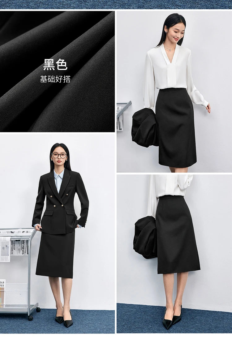 SENTUBILA Office Wear Straight Skirt 2026 Autumn New Arrival Slit Midi Skirt Elegant Office Lady Clothing 153QF2300