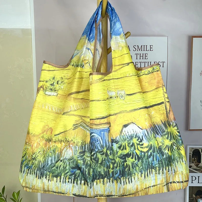 Large Reusable Grocery Shopping Bag Ladies Tote 50lb Fashion Pocket Shoulder Bag Foldable Eco Bag Washable