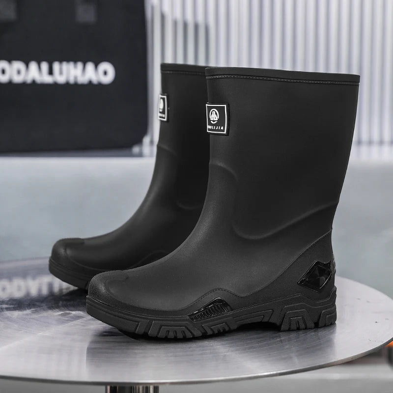 Rain Boots for Men, Non-Slip, Waterproof, High-Top Fishing Boots, Popular Work Safety Shoes, Rain Boots