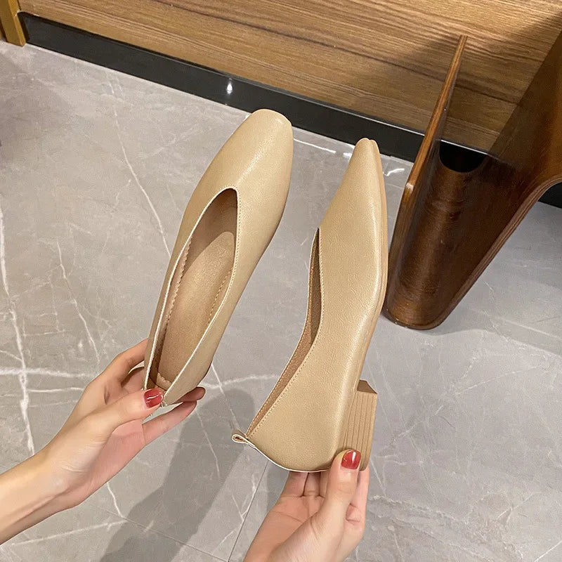 Genuine Leather Multi-color Low-heeled women's Shoes  Round Toe Flat Bottom Shallow Cut Single Shoe Casual Versatile Loafers