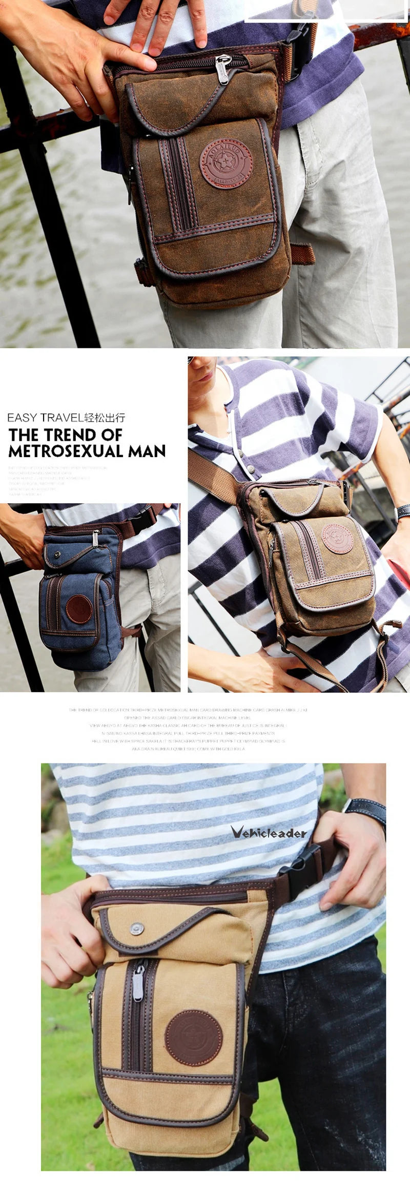 Men's Canvas Drop Leg Bag Motorcycle Multi-purpose Messenger Shoulder Bags High Quality Belt Hip Bum Waist Fanny Pack