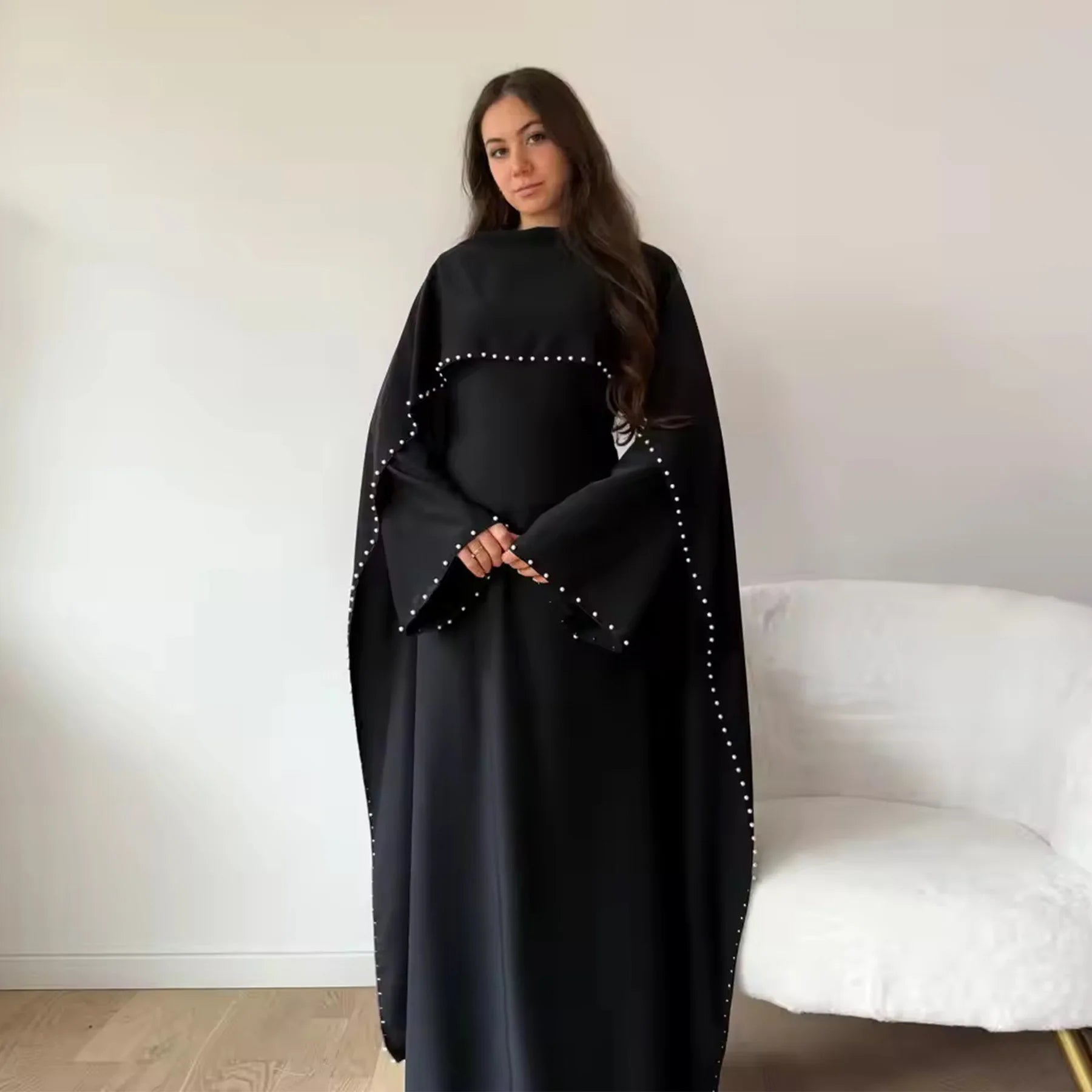 Muslim Dresses Women's Traditional Dresses And Abayas Eid Dubai Evening Dress Pearl Beaded Luxurious Robe Islamic Clothing