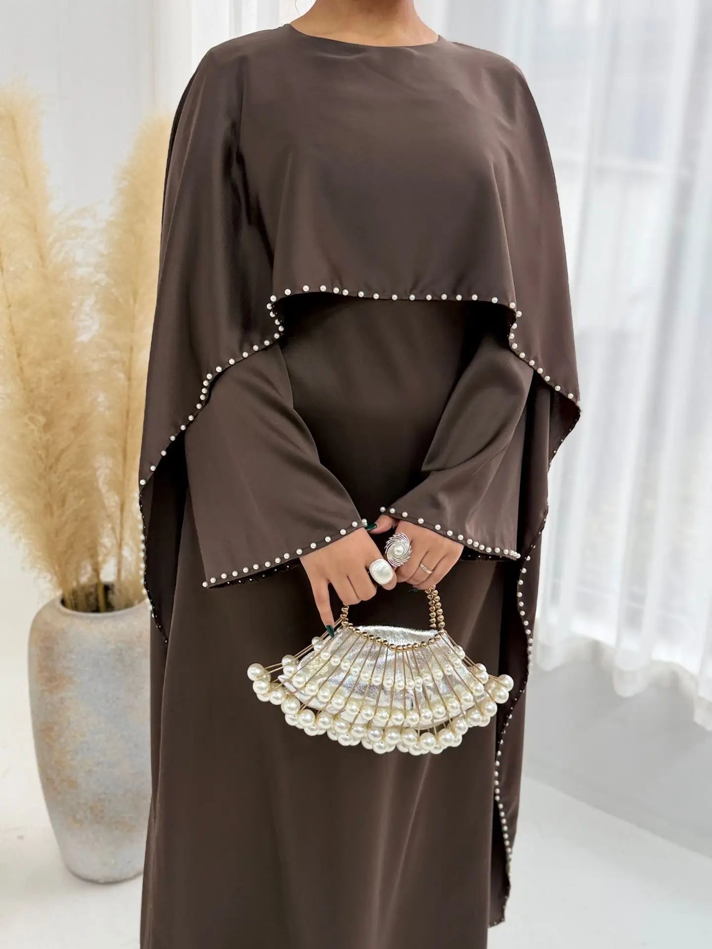 Muslim Dresses Women's Traditional Dresses And Abayas Eid Dubai Evening Dress Pearl Beaded Luxurious Robe Islamic Clothing