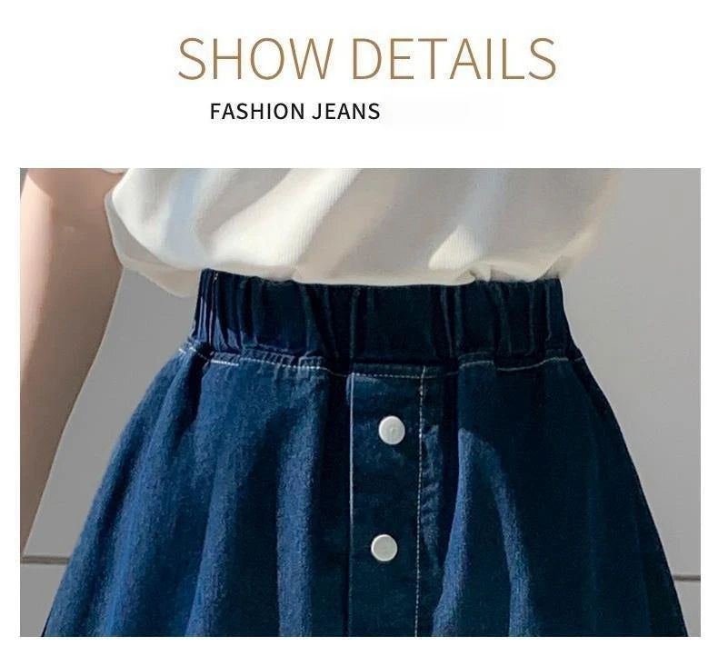 Kids Girls Denim Skirt 2025 New Children Summer Casual Skirts Teenage Girls Blue Jean Skirt Korean Style School Wear Clothes