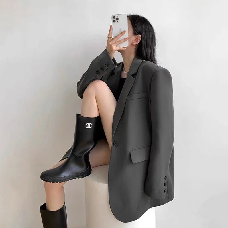 High-End Black Blazers for Women Spring Autumn Korean Chic Single Button Suit Jackets Woman Temperament Office Lady Blazer Coat