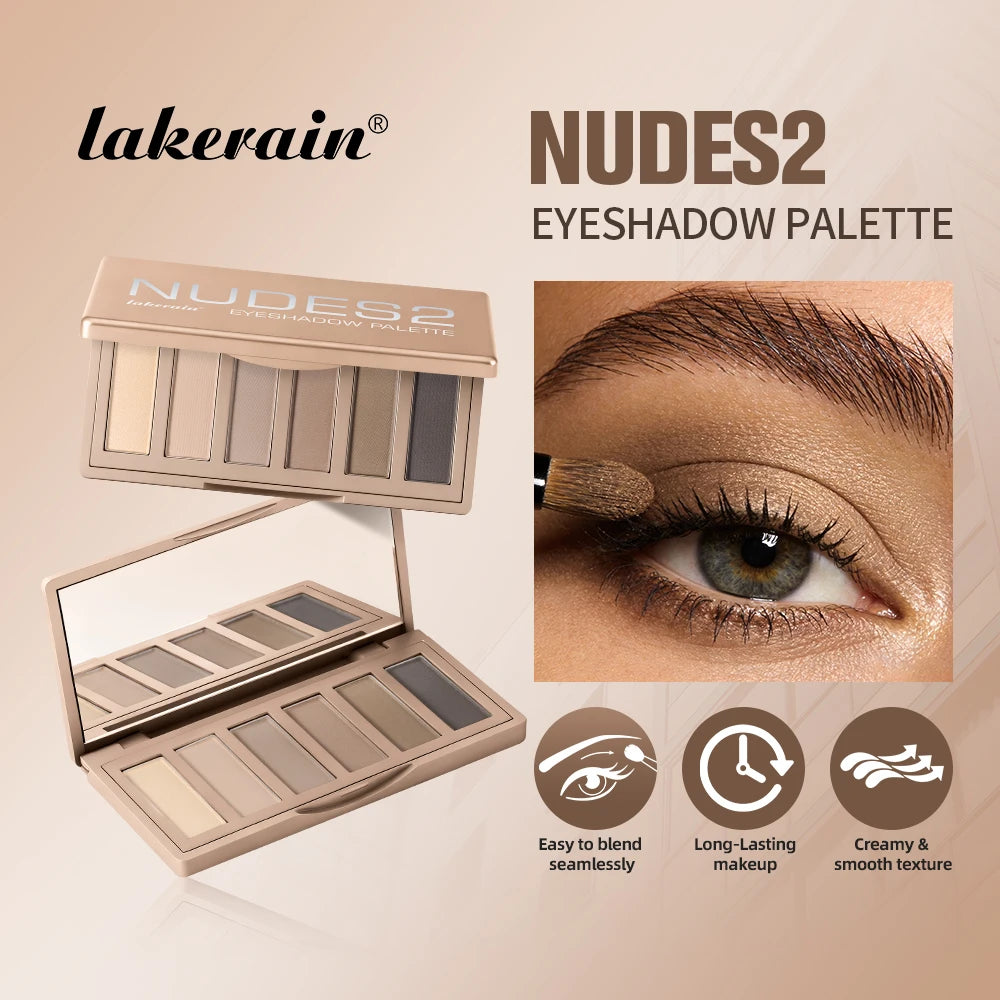 Nudes2 Eyeshadow Palette Rich Pigment Neutral Shades Long-Lasting Eye Makeup Blendable Color Matte Nudes Eyeshadow Palette