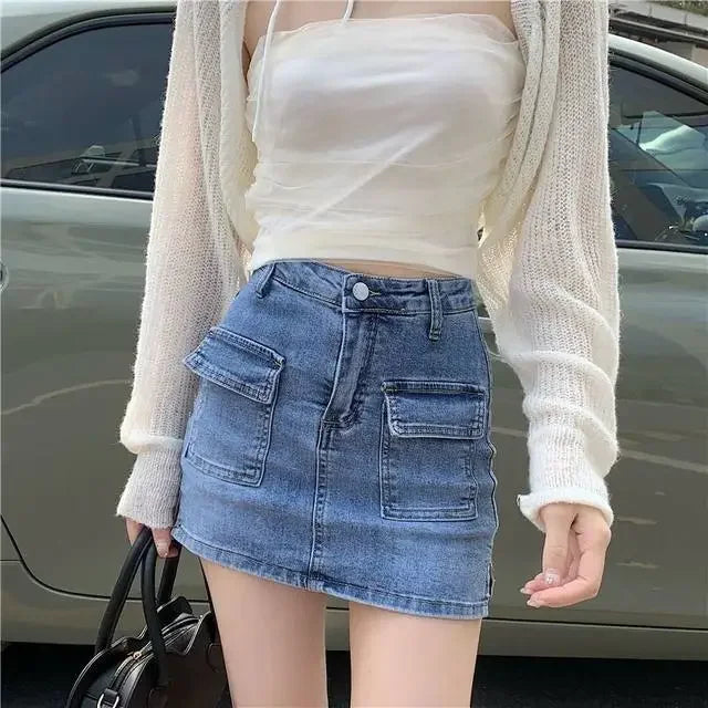 Jeans Skirts For Women Khaki Tight Woman Cargo Denim Skirt Short Stylish Premium Clothing Sales Casual Trend 2025 Korean Fashion