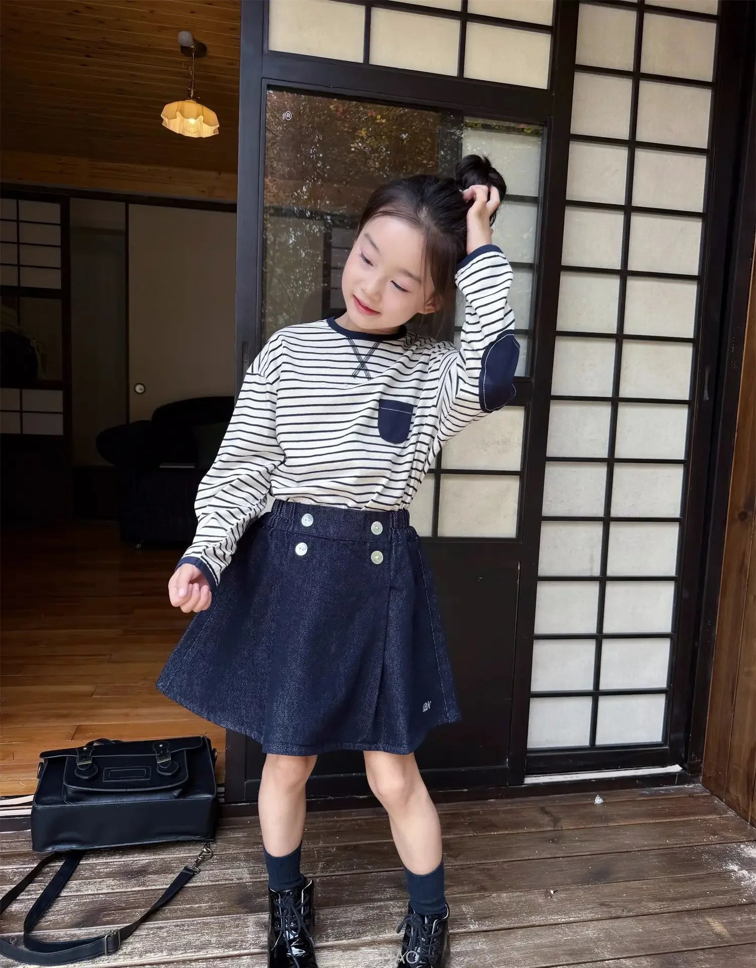 Teen Girl Clothes Waist Shell Button Denim Skirt and Top Kids Versatile Casual Outfits Children Costumes Vintage Girls Elastic