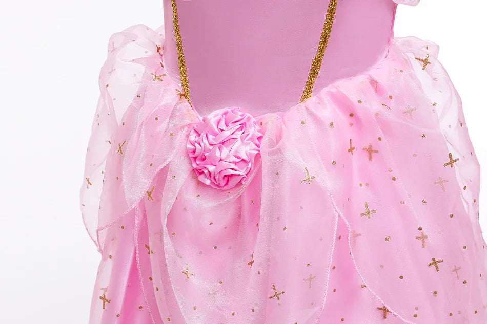 Kid Princess Pink Dress Girl Summer Fancy Party Clothes Children Sleeping Beauty Flower Dresses Christmas Carnival Costume Cloth