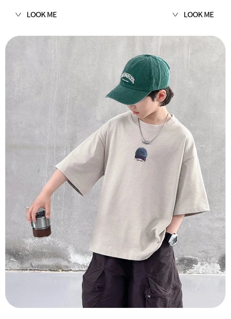 New Summer High Quality Teenage Children Short Sleeve Cotton T-shirt for a Boy Casual Tee Tops Kids Elegant Luxury Tshirt Wear