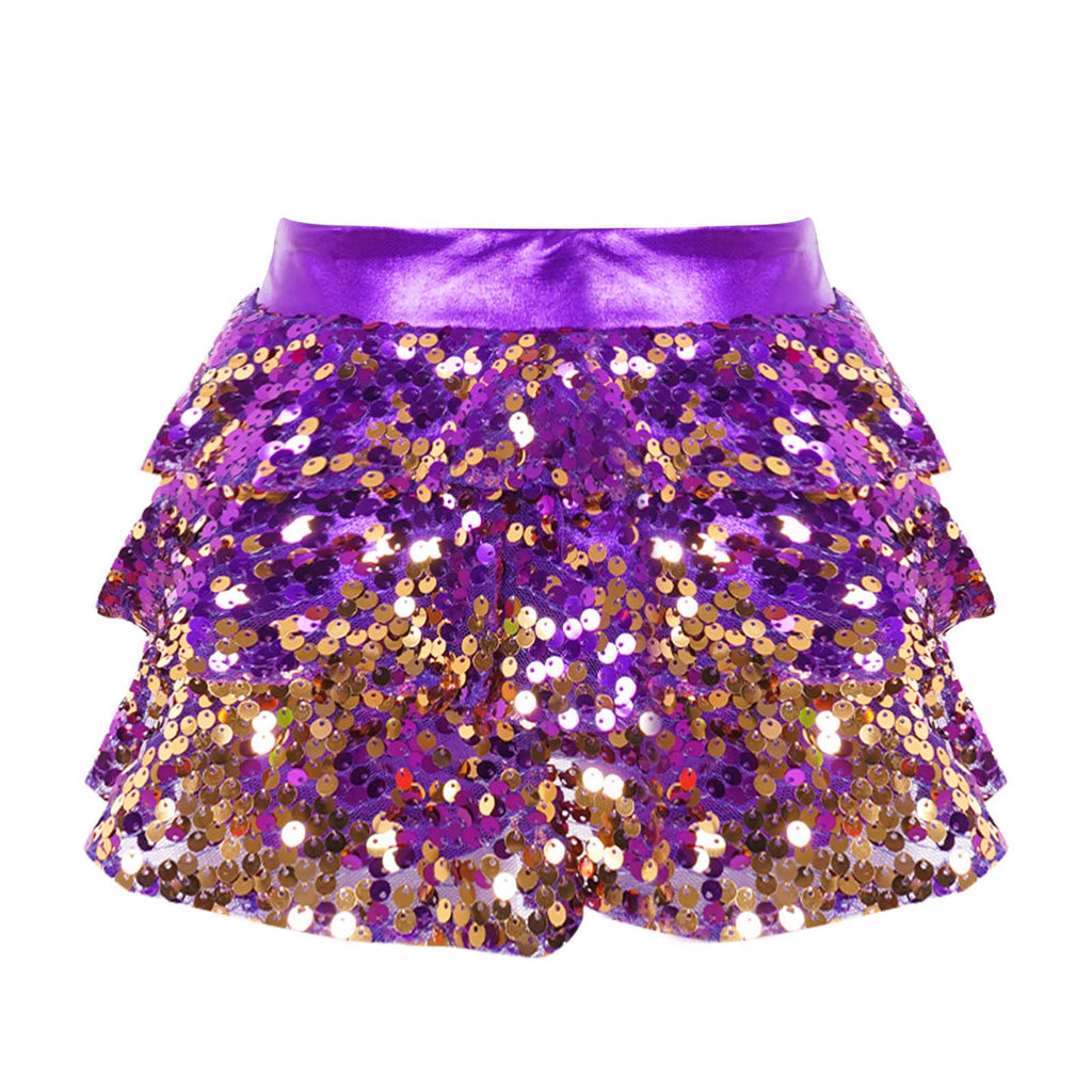 Kid Girls Hip Hop Dance Clothes Kids Jersey Sequin Tiered Skirt Long Tank Top Jazz Metallic Holographic Crop To Cheerleading Set