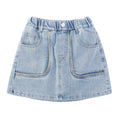 Korean Style Children Denim Mini Skirt with Inner Shorts For Girls Fashion Streetwear Summer Slim Fit Skirts with Pockets Front