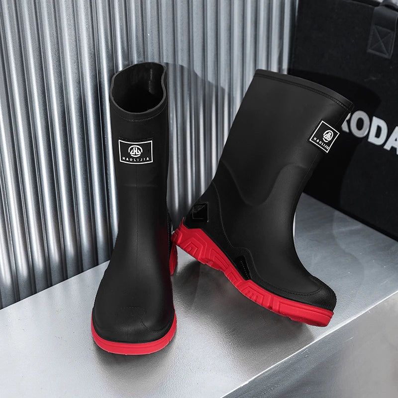Rain Boots for Men, Non-Slip, Waterproof, High-Top Fishing Boots, Popular Work Safety Shoes, Rain Boots