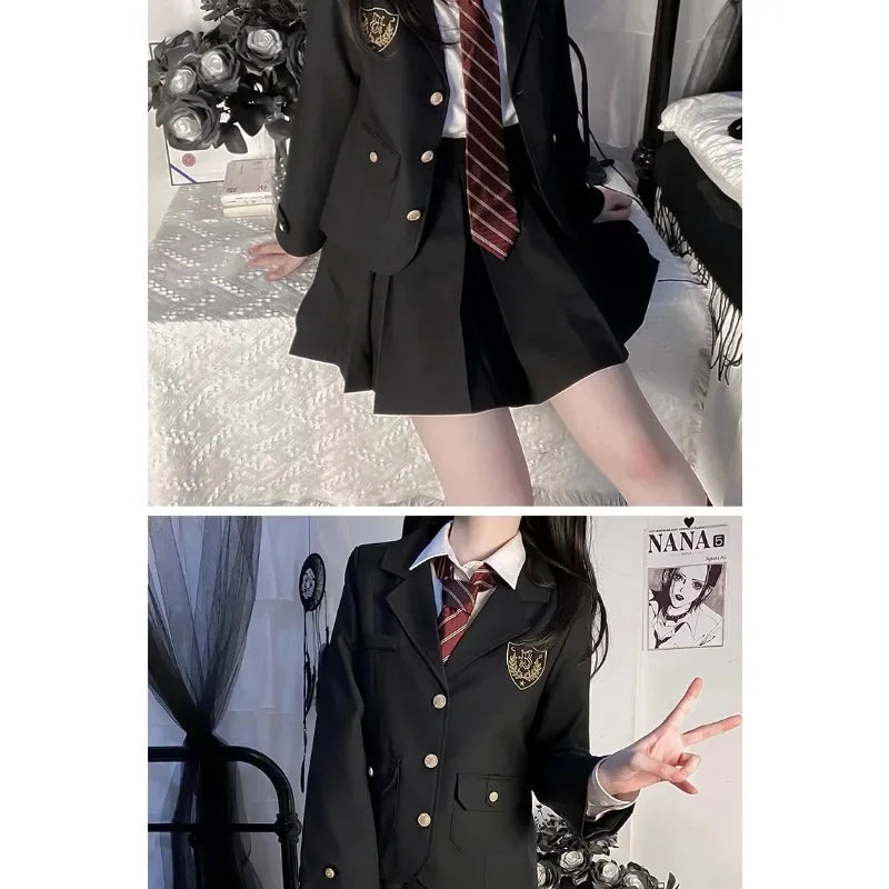 Girls College Style Fashion Sweet Blazers Anime COS Sexy Kawaii Mini Pleated Skirt Uniform, Japanese Student JK School Uniform