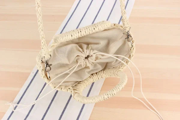 Ladies Beach Holiday Retro Woven Shoulder Bag Women Summer Woven Simple Handbag Female Casual Beach Portable Crossbody Bags Lady