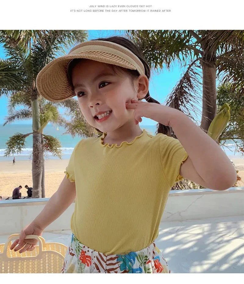 Baby Girls T-Shirt Summer Kids Short Sleeve Tops Tees Soft Ice Silk Fabric Toddler Solid Color Shirts Children's Clothing 1-10Y