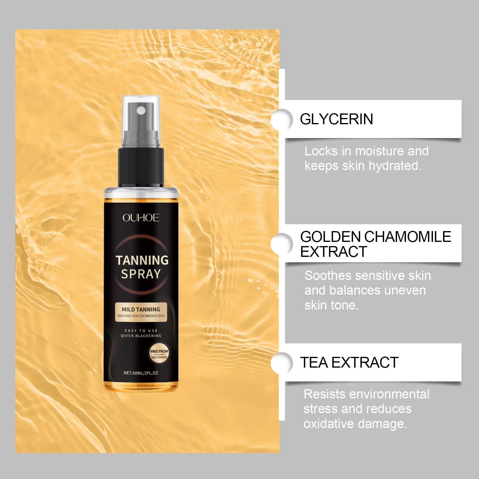 Enhancing Tan Spray Sunless Bronzing Accelerating Darkening Shiny Bronze Moisturizing Summer Beach Sunbathing Self Tanning Mist