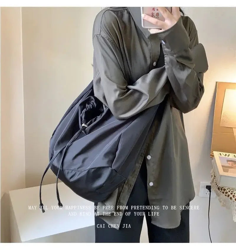 Women Bag New Nylon Bucket Fashion Solid Zipper SOFT Shoulder Bag Purses and Handbags Luxury Designer Black Tote Bag
