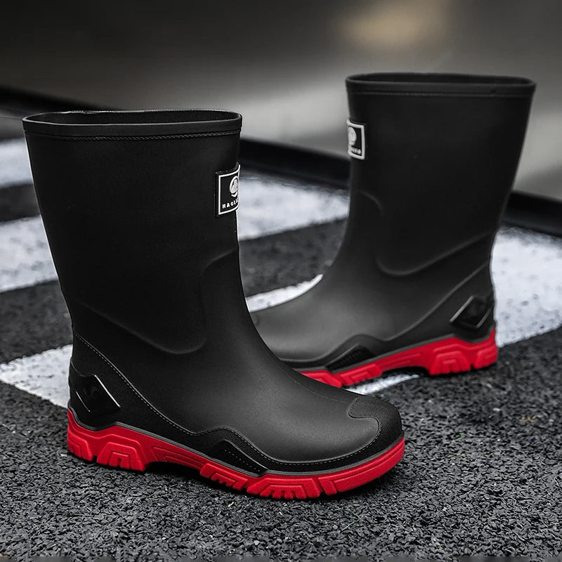 Rain Boots for Men, Non-Slip, Waterproof, High-Top Fishing Boots, Popular Work Safety Shoes, Rain Boots