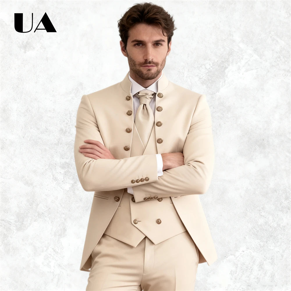 Wedding Groom Suit for Men, Africa Style 3-Piece Suit, Tailored Sizing Tuxedo, Jacket Vest Pants Plus Big Man Suit Attire