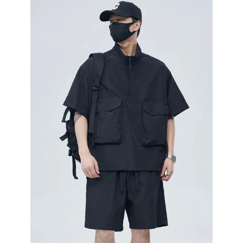 Casual Sportswear Suit for Men Solid Color Loose A Complete Set of Teenagers American Handsome Loose Versatile Two-piece Set