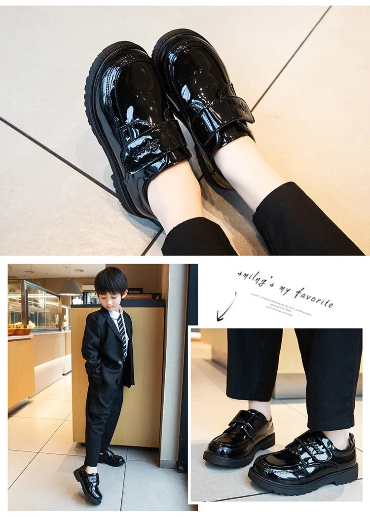 Boys Shoes Spring & Autumn New Black Glossy Classic Kids Loafer for Girl 2024 New Versatile Round-toe Britain Child School Shoes