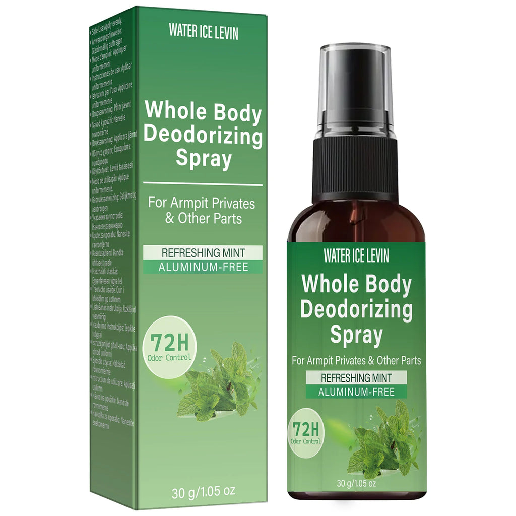 Whole Body Deodorizing Spray Refreshing Mint 72H Odor Control Aluminum-Free for Armpit & Body with Collagen HA 30g