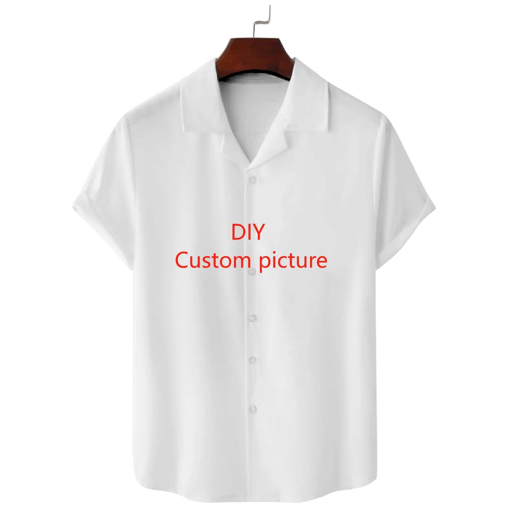 Mens Custom Shirts Fashion Summer Short Sleeve 3D Printed DIY Lapel Button Shirt Customization Your Exclusive Oversized Blouse