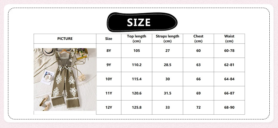 Girls 8-12 Casual Jumpsuit, Brown Floral Print Ruffle Strap Smocked Bodice Jumpsuit with Belt, Boho for Daily Summer Wear