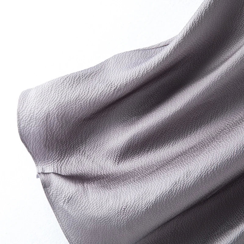 2025 Women's Summer New 100% Natural Mulberry Silk Pearl Satin Dark Grey Elegant Diagonal Cut Wrapped Hip Fishtail Skirt