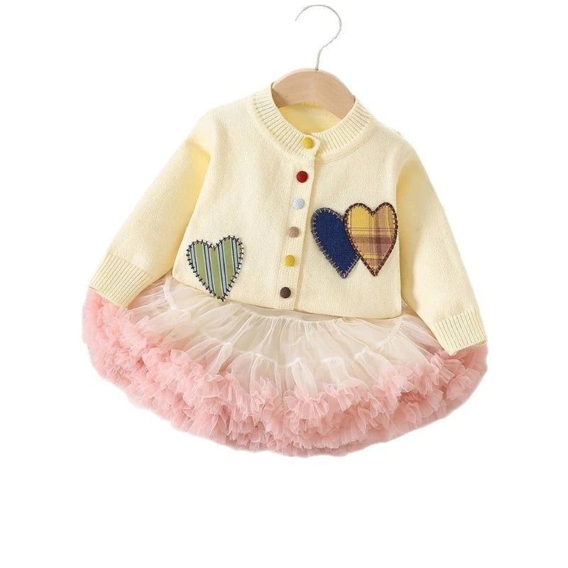 Girl's Round Neck Colorful Button Sweet Big Heart Sweater Jacket 2025 Autumn/winter New Item
