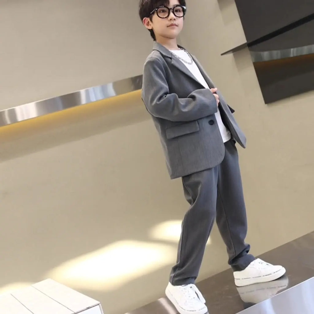 Suits for Kids Spring Autumn Long Sleeve Casual Blazer Jacket Trouser 2pcs School Uniform Teen Boys Clothes Set Children Cosutme
