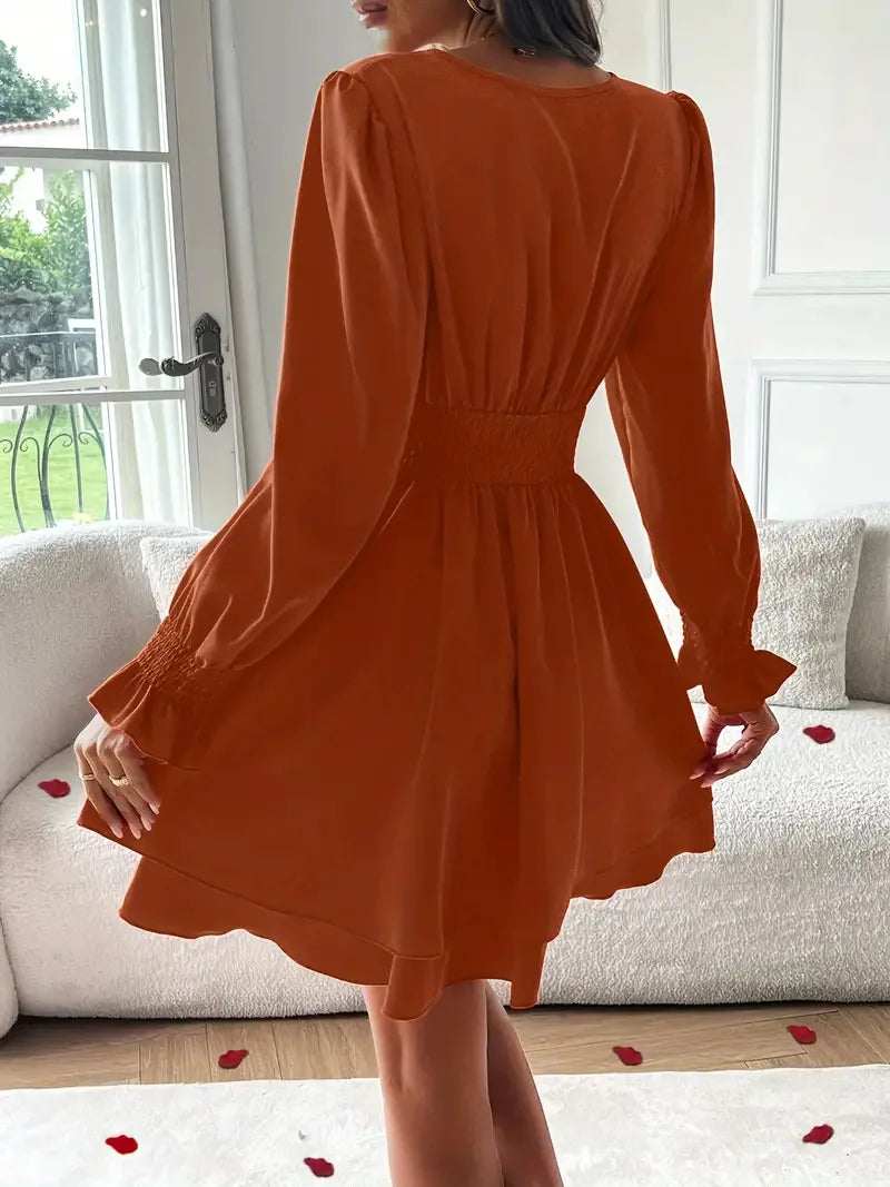 Summer New Dresses 2026 Woman Clothing V-Neck Lantern Sleeve Wrap Mini Dress Ruched Waisted Dress Elegant for Spring Party Dress