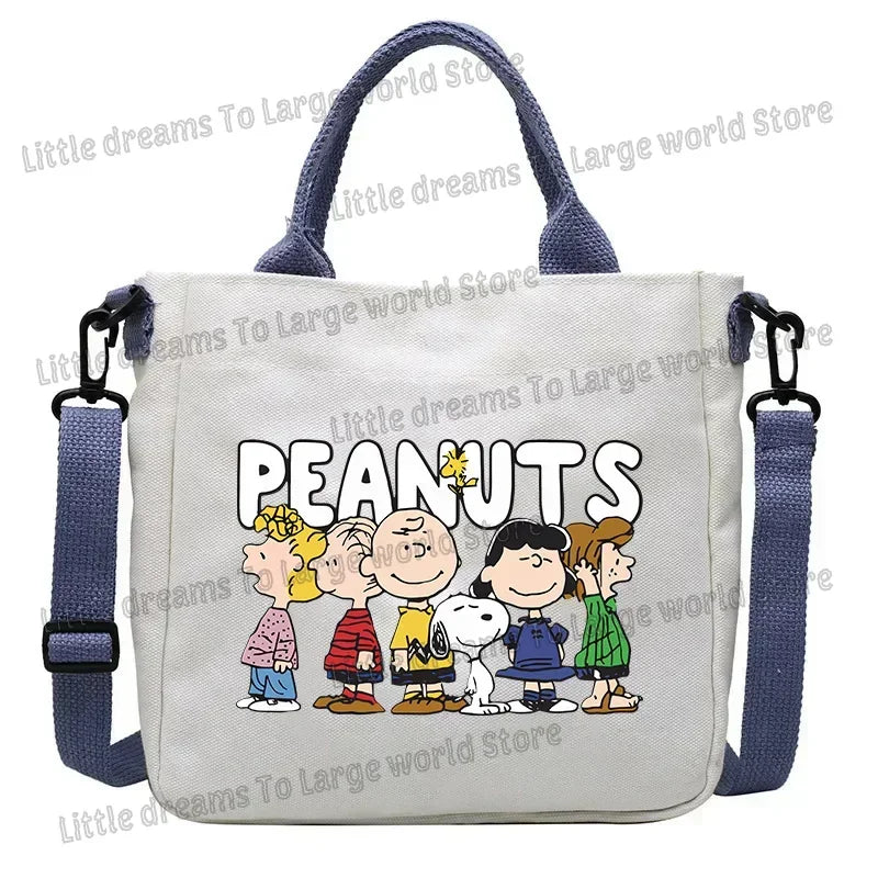 Snoopys Cartoon Canvas Bag Children Crossbody Bags School Bookbag Student Supplies Lightweight Portable Kawaii Shoulder HandBag